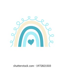 Vector child's drawing of a rainbow. Cute boho illustration. Baby shower design element, baby clothes print, postcard. Scandinavian minimalism. Pastel tone