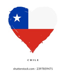 Vector Chile flag in heart shape with grunge texture. Heart shaped Chile flag isolated on white background. Beautiful design country flag for banner, poster, sticker, print. Vector illustration