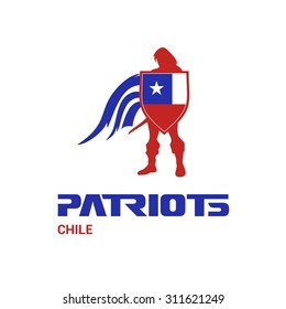 Vector Chile Flag Patriots Soldier Logo. Mascot Character Design. Memorial Day Army man with Shield. Vector Freedom Leader Logo illustration