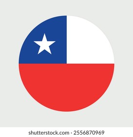 Vector Chile National Flag icon. Round flag of Chile on Gray Background.