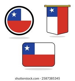 Vector Chile set of flag banner Chile flag with white background Vector illustration design Chile independence day banner design