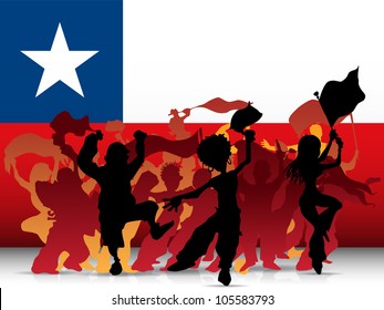 Vector - Chile Sport Fan Crowd with Flag