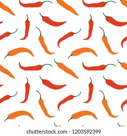 Vector chili, cayenne hot pepper background. Mexican exotic spicy seamless pattern. Hand drawing food illustration, wrap, fabric, textile