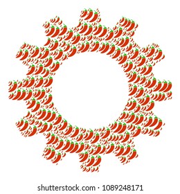 Vector chili pepper icons are organized into gearwheel illustration. Service design concept constructed with chili pepper pictograms.
