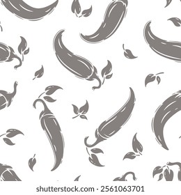 Vector Chili Pepper Seamless Pattern. Hot Chilli Pepper. Spicy Food Monochrome Background. Hand drawn illustration.