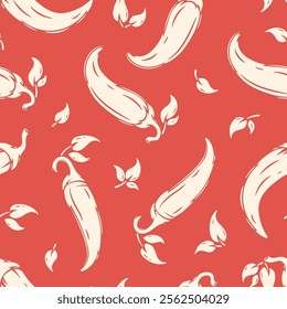 Vector Chili Pepper Seamless Pattern. Hot Chilli Pepper. Spicy Food Red Background. Hand drawn illustration.