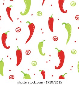 vector chili peppers red and green seamless pattern background