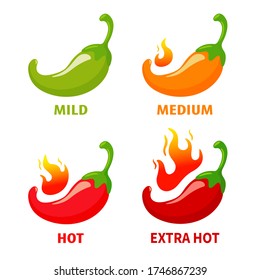 Vector chili peppers that are hot until the fire burns. Spicy Mexican style food. isolate on white background.