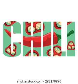 Vector chili  poster with double exposure effect