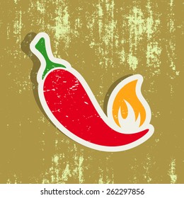 Vector chilli pepper label on ochre grunge background