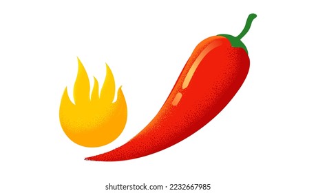 Vector chilli pepper in retro style. Vector vintage emblem with red chili pepper with flame. Logo of Chilli with fire in vintage style.