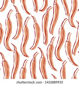Vector chilli pepper seamless pattern. Hot and spicy food illustration. Great for restaurant menu, kitchen textile and decor.