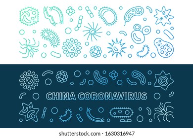 Vector China Coronavirus concept colored linear horizontal banners