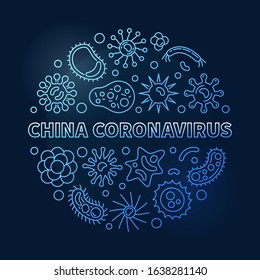 Vector China Coronavirus concept outline blue circular illustration on dark background