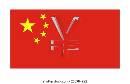 Vector China flag with peeled off yuan sign