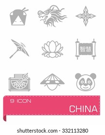 Vector China icon set on grey background