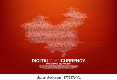 Vector China map from binary zero and one code. Concept for china digital network connection.