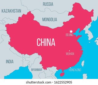 Vector China map illustration with emphasis on Wuhan city
