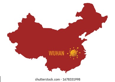 Vector China map illustration with emphasis on Wuhan city