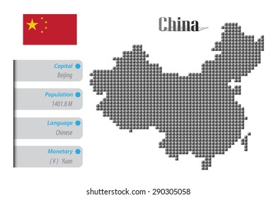 vector China map and info metallic pixel design