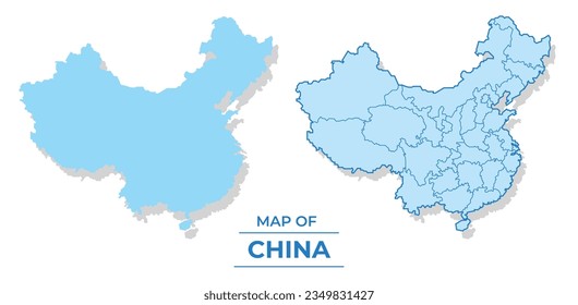 Mapa del vector China conjunto ilustración de estilo simple plano y de contorno