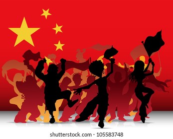 Vector - China Sport Fan Crowd with Flag