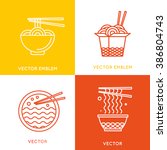 Vector chinese and asian food concepts and logo design elements - cafe and food delivery illustrations in trendy linear style