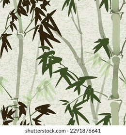 Vector chinese bamboo textured seamless pattern. Oriental painting. 