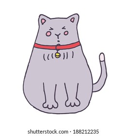 Vector Chinese bell cat - hand drawn illustration, sketch 