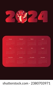 Vector Chinese calendar 2024 calendar with cute dragon