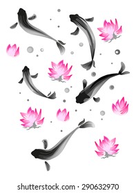 Vector Chinese Carp Ink Painting