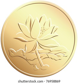 vector Chinese coin with a picture of a flower