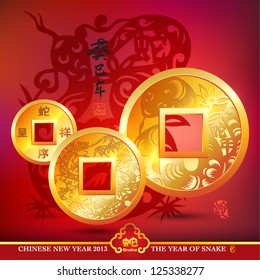 Vector Chinese Copper Coins, Translation: Kimi Snake Year