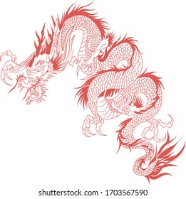 Vector Chinese Dragon Illustration In Red Color