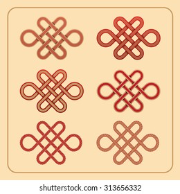 Vector Chinese endless knot red and gold colour set