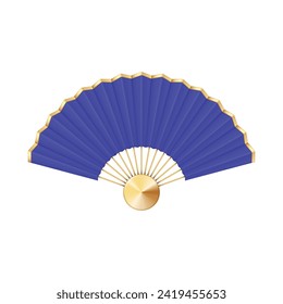 Vector chinese hand fan blue and gold handheld souvenir.