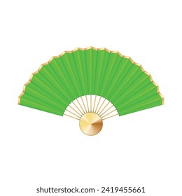 Vector chinese hand fan green and gold handheld souvenir.