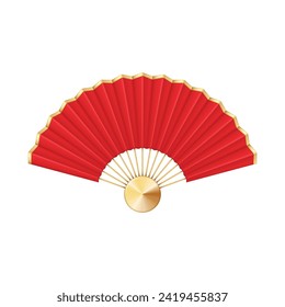 Vector chinese hand fan red and gold handheld souvenir.