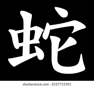 Vector chinese hieroglyph Snake.
Print for t-shirt, clothes, lettering on paper. Isolated white character on black background in eastern style.
Fashionable asian calligraphy tattoo design.