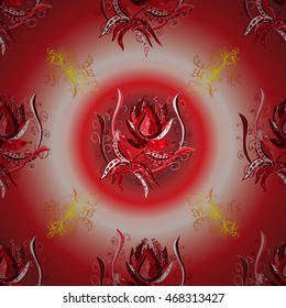 Vector chinese and japanese flower pattern on red colorful.