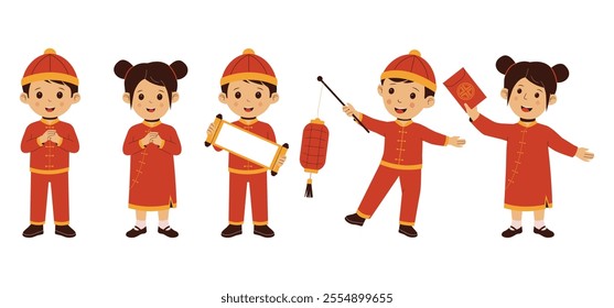 Vector chinese kids collection. Illustrations for websites, landing pages, mobile apps, posters and banners. Trendy flat vector illustrations
