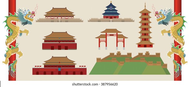 vector of Chinese landmark isolated on brown background