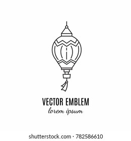 Vector Chinese lantern isolated on white background. Line simple sigh. 