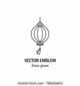 Vector Chinese lantern isolated on white background. Line simple sigh. 