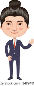 Vector Chinese Man with Suit Vector Cartoon Character Isolated