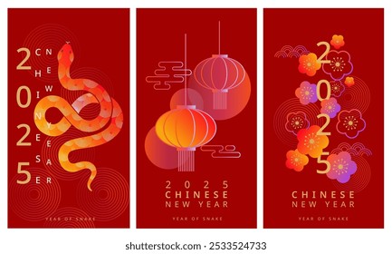 vector chinese new year 2025 year of snake, Traditional and modern design, card and background, Lunar new year 2025