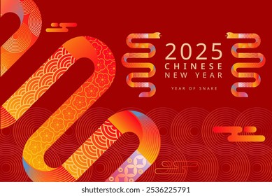 vector chinese new year 2025 year of snake, Traditional and modern design, card and background, Lunar new year 2025