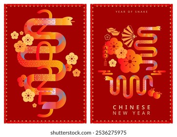 vector chinese new year 2025 year of snake, Traditional and modern design, card and background, lunar new year 2025