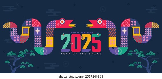 vector of chinese new year 2025, year of the snake background with modern flat concept