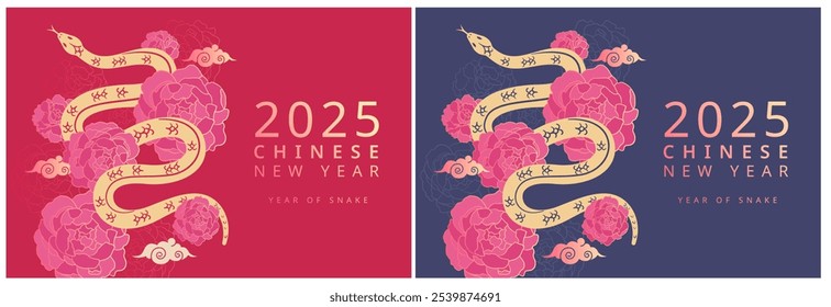 Vector Año Nuevo chino 2025 Año de serpiente, año nuevo y concepto de festival tradicional, tarjeta de felicitación y fondo